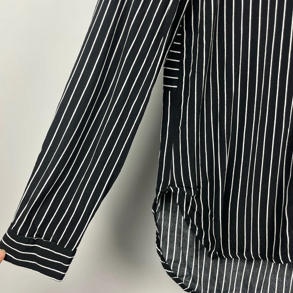 Three Dots‎ Black White Striped Long Sleeve Button Up Tunic Top - Picture 7 of 10